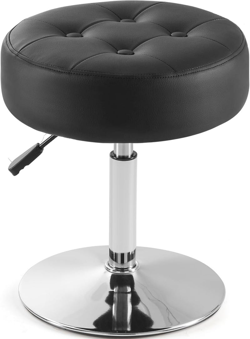 Gitrah Black Vanity Chair for Makeup Room Vanity Stool for Makeup Room Round Tufted PU Leather Makeup Chair Vanity Stools for Bathroom Height Adjustable 360 Swivel - Image 1